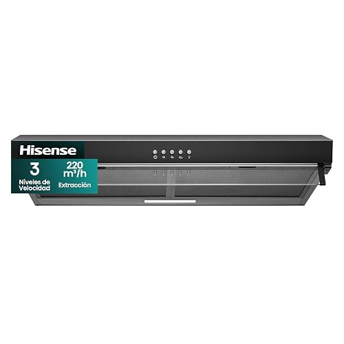 Hisense HUH701BS-Campana de Cocina,76cm, 3 Velocidades, Acero Inoxidable | Extracción, Nivel de Ruido, Recirculación, Iluminación LED, Diseño de Campana Telescópica, Filtro de Grasa Lavable