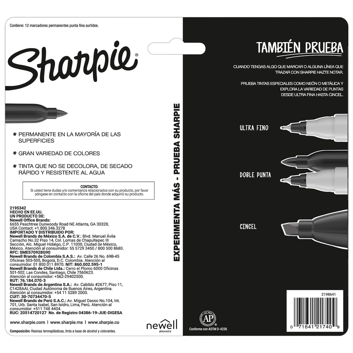 Sharpie, Marcadores Permanentes, Portraits, Colores Variados, 12 Piezas, 2195342