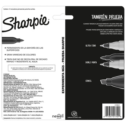 Sharpie, Marcadores Permanentes, Portraits, Colores Variados, 12 Piezas, 2195342