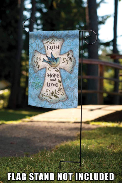Toland Home Garden Hope and Love 12.5 x 18 Inch Decorative Blue Bird Religious Cross Easter Faith Garden Flag