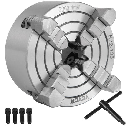 Vevor K72-125 - Mandril de torno de 5 pulgadas, 4 mandíbulas, mandíbulas reversibles independientes, accesorios para máquinas de torneado de tornos, para máquinas de tornos