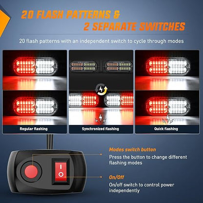 Nilight - 4 luces LED estroboscópicas de 12 V, 24 V, función de sincronización, color rojo, blanco, 24 LED, luces de advertencia de peligro de emergencia con driver de cable duro o enchufe de