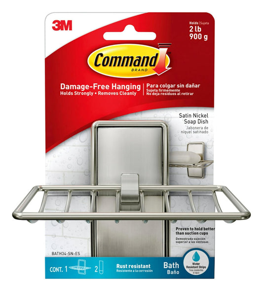 3M Command Jabonera de Níquel Satinado (Modelo BATH34-SN-ES) | Para organización de baño, resistente al agua, sin daños y con tira adhesiva, sin herramientas