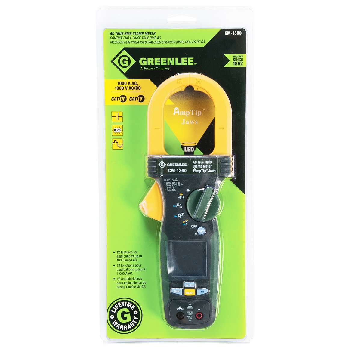 Greenlee - Abrazadera, Amperímetro CA (Cm-1360) (Pop), Instrumentos de Prueba Elec (CM-1360), 1000 AMP