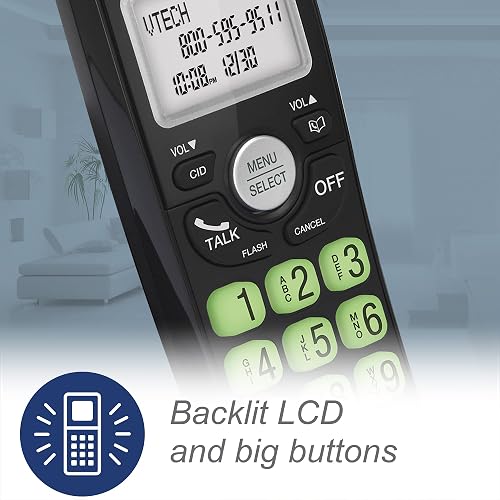 VTech VG131-11 DECT 6.0 - Teléfono inalámbrico - Conexión Bluetooth, visualización Azul-Blanca, Botones Grandes, dúplex Completo, identificación de Llamadas, Montaje en Pared fácil, Alcance de 1000