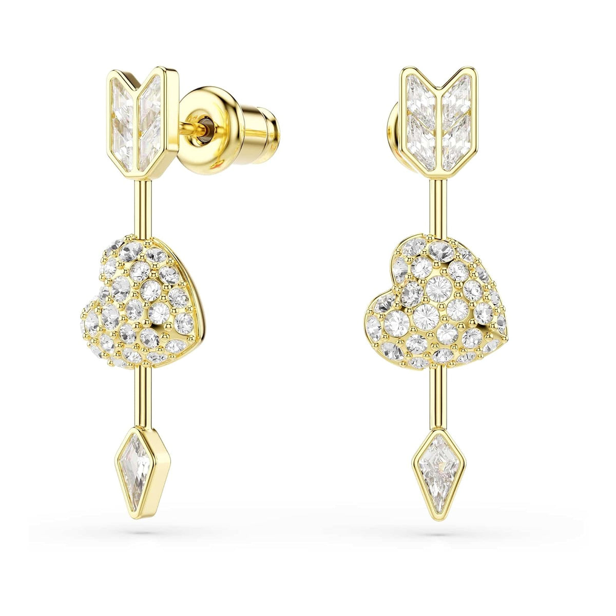 Swarovski Idyllia - Pendientes de gota con forma de corazón con flecha, color blanco