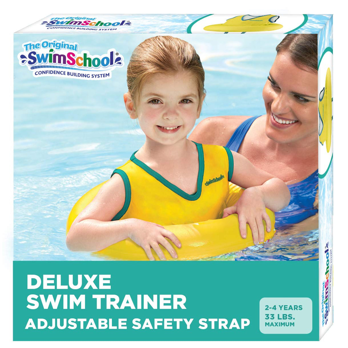 SwimSchool Entrenador de natación de lujo – Chaleco de natación resistente para niños pequeños – Cómodo diseño de ajuste de suéter con asiento de seguridad ajustable – Amarillo - Amarillo