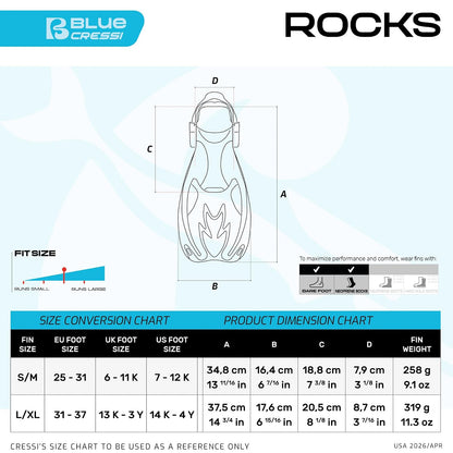 Cressi - Aletas de Rock para niños para esnórquel, natación y embarque Boogie