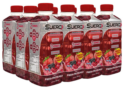12 Pack de Suerox, FRESA-FRUTOS ROJOS, nuevo sabor, deliciosa hidratación saludable botellas con 630 ml + 12 Pack de, deliciosa hidratación saludable, UVA, botellas con 630 ml