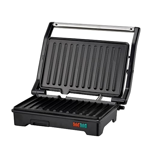 Hukën x MasterChef | Parrilla Eléctrica Multifuncional | Panini GRILL+ 2 Rebanadas | Apertura 180° | Antiadherente de Alto Nivel | Calentamiento Rápido | Temperatura Automática | Acero Inoxidable