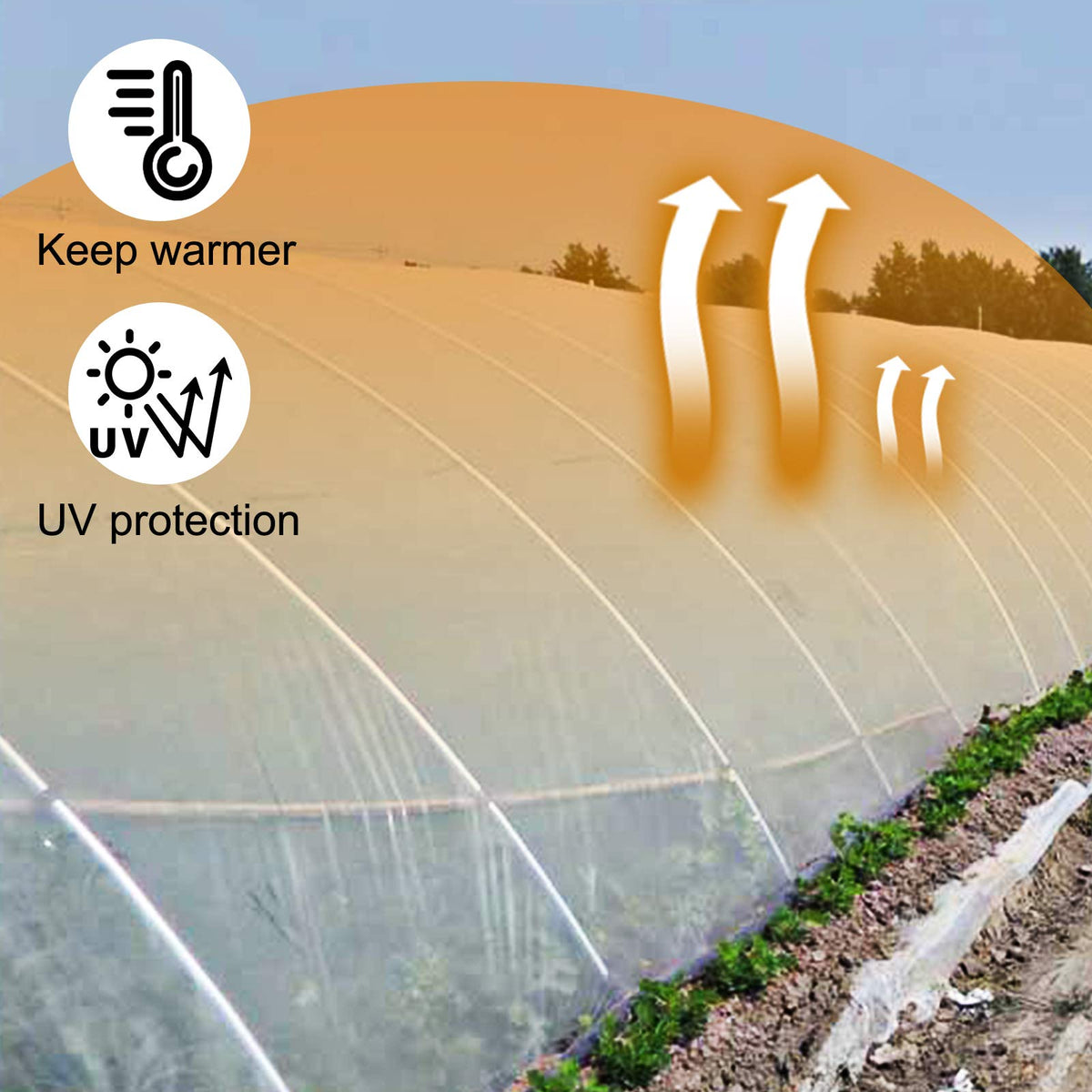 VEVOR Película de Polietileno para Invernadero, Dimensión de 9,7 x 7,6 m Invernadero Plástico Transparente, Espesor de 0,15 mm Paño Anticongelante para Plantas, Fácil de Bricolaje para Agricultura