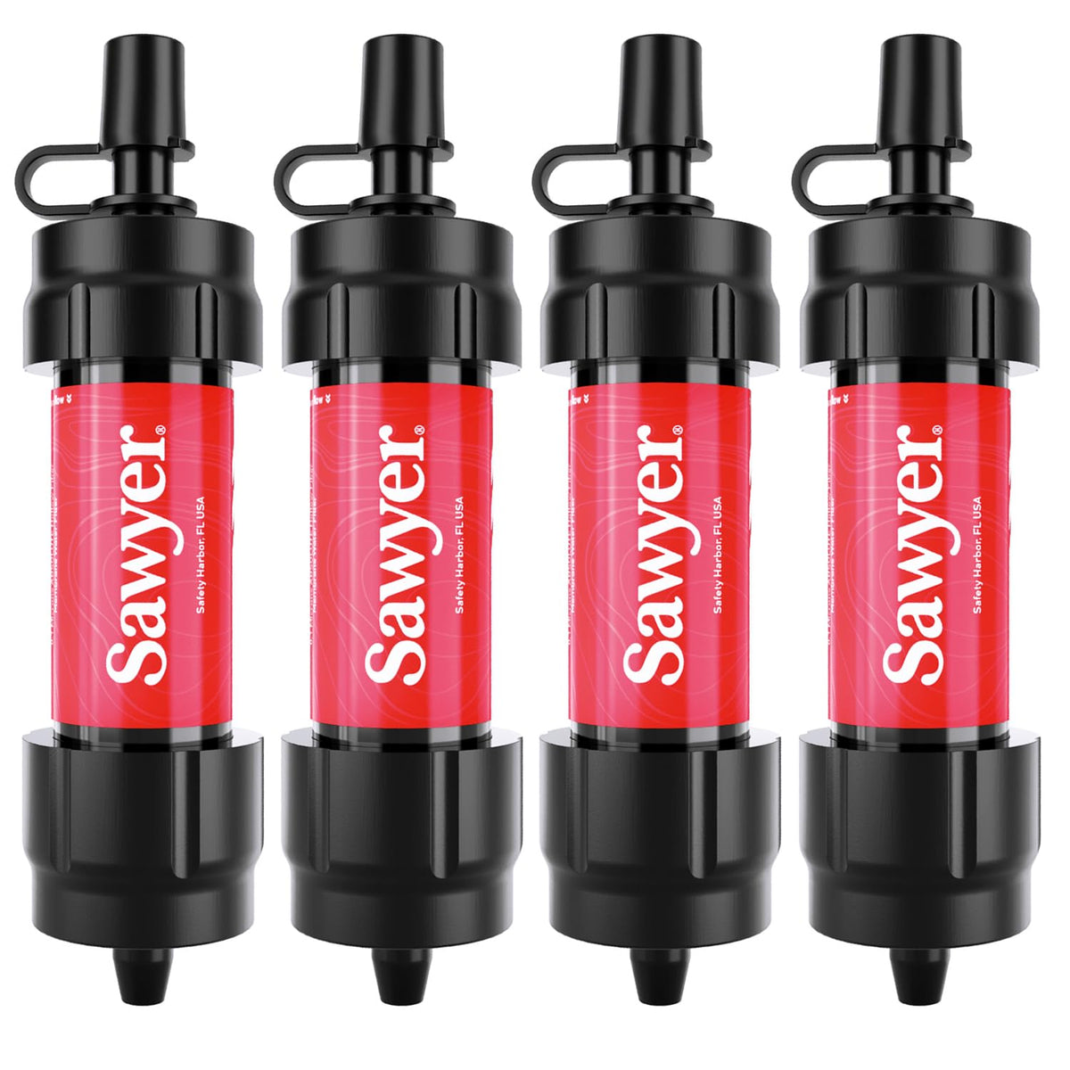 Sawyer Products SP1204 Mini sistema de filtración de agua, filtro y émbolo de limpieza solamente, paquete de 4, rojo
