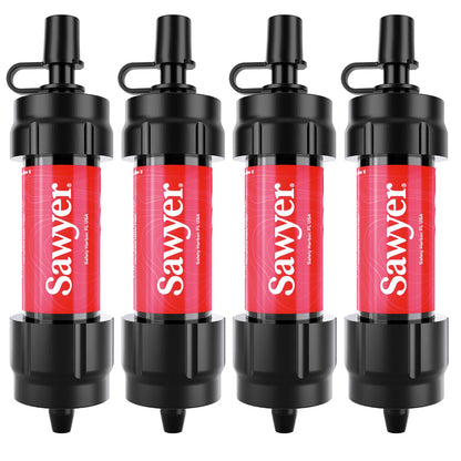 Sawyer Products SP1204 Mini sistema de filtración de agua, filtro y émbolo de limpieza solamente, paquete de 4, rojo