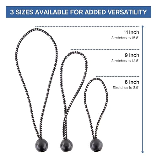 Kotap BB-9B Ball Bungee, 9-Inch, Black, 25-Piece