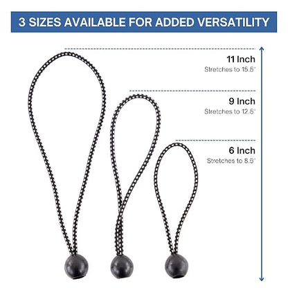 Kotap BB-9B Ball Bungee, 9-Inch, Black, 25-Piece