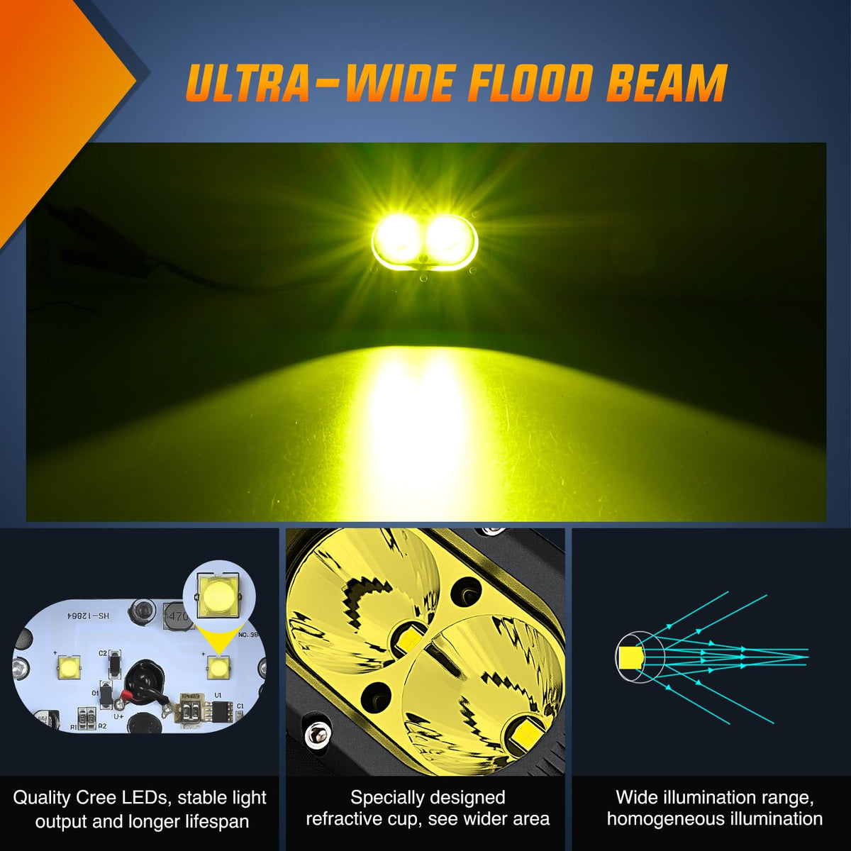 Nilight - Luz LED para cápsula de 24 W, 4 pulgadas, 2 unidades de luces de conducción de haz de inundación amarillo, IP67, impermeable, auxiliar todoterreno, iluminación para camiones, tractores, SUV