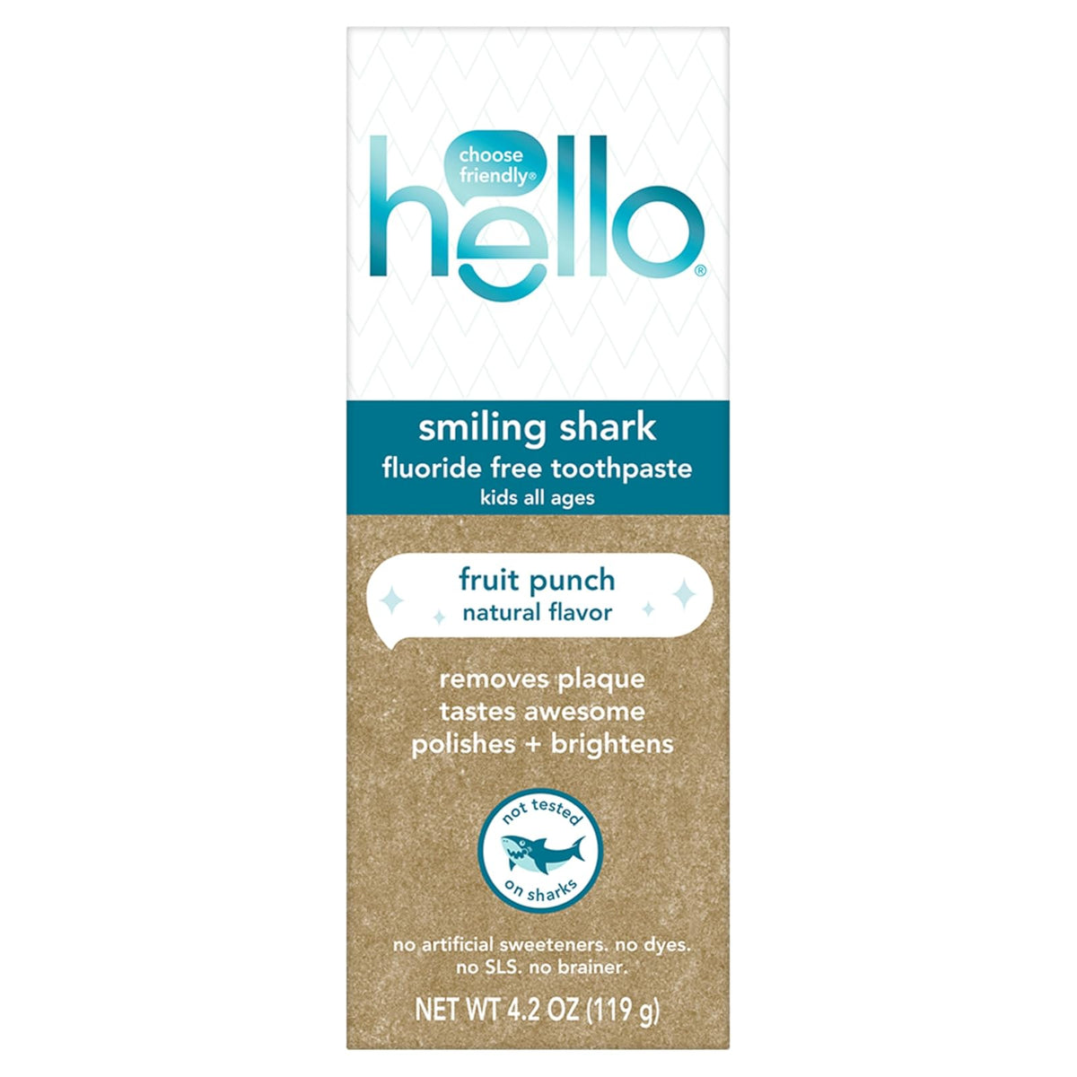 hello- â€œSmiling Shark Fluoruro Libre De Pasta De Dientes Para Niños, Ponche De Frutas Naturales, Tubo De 4.2 Oz