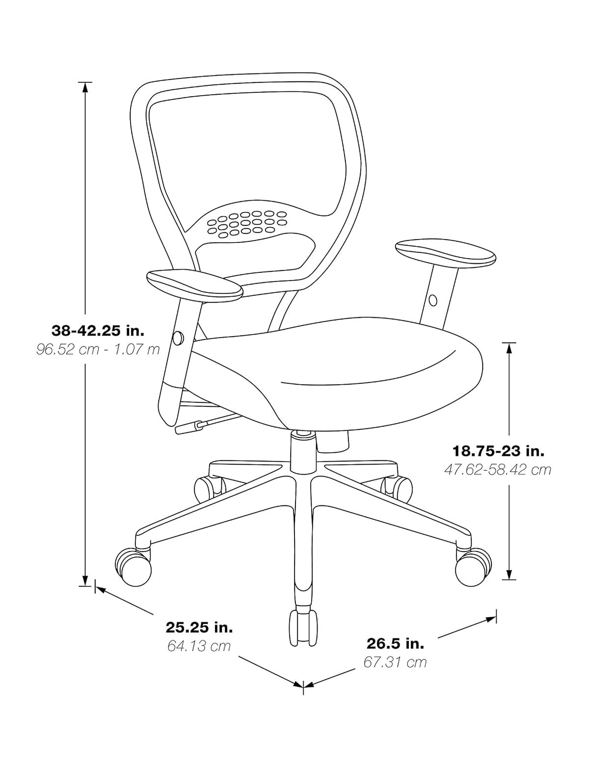 Space Air Grid Silla giratoria de Respaldo Medio, Color Negro, 20-1/2 x 19-1/2 x 42 h