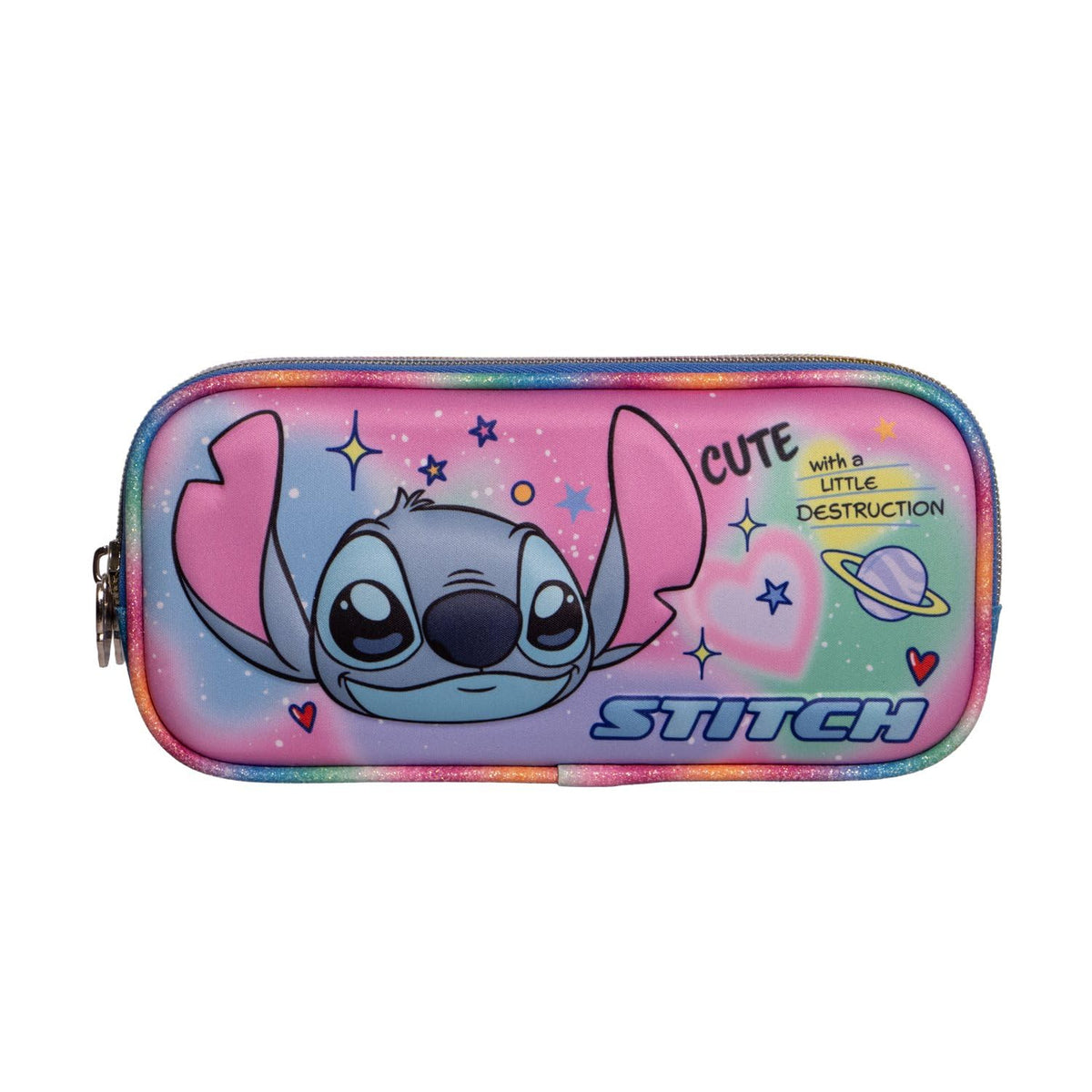 Ruz Lapicera Doble Infantil y Preescolar | Stitch | 100% Poliéster Edición Premium | Portalápices de Tela para Niños con 2 Divisiones y Cierre de Cremallera | Recomendado desde 3 años