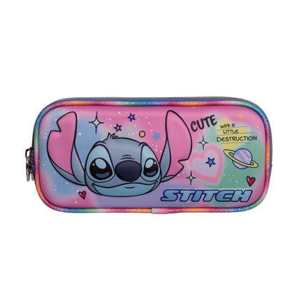 Ruz Lapicera Doble Infantil y Preescolar | Stitch | 100% Poliéster Edición Premium | Portalápices de Tela para Niños con 2 Divisiones y Cierre de Cremallera | Recomendado desde 3 años