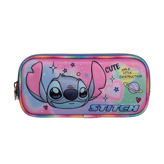 Ruz Lapicera Doble Infantil y Preescolar | Stitch | 100% Poliéster Edición Premium | Portalápices de Tela para Niños con 2 Divisiones y Cierre de Cremallera | Recomendado desde 3 años