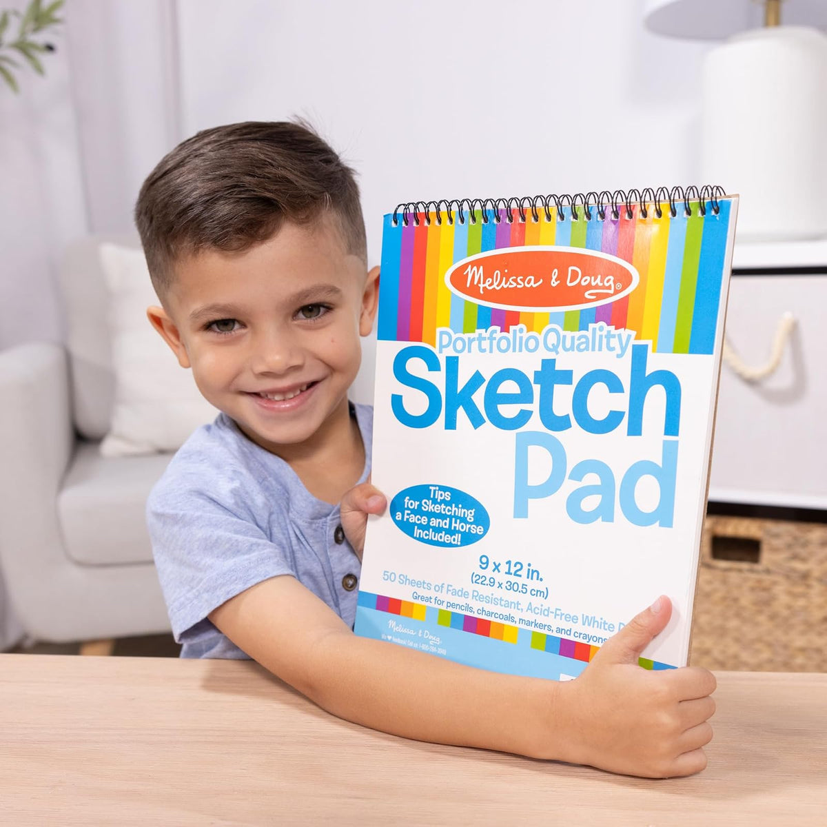 Melissa & Doug Sketch Pad 9” by 12”, Arts & Crafts, Fade-Resistant, Acid-Free White Paper, 50 Sheets, Single Pack, 13” H x 9” W x 0.5” L