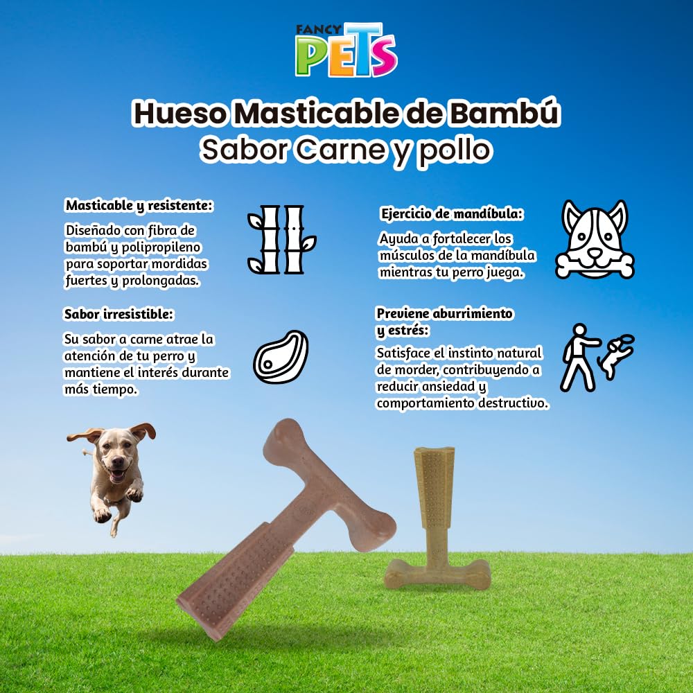 Fancy Pets Hueso Bambú Plus Juguete para Morder Sabor Carne para Perro Tamaño Mediano Color Café