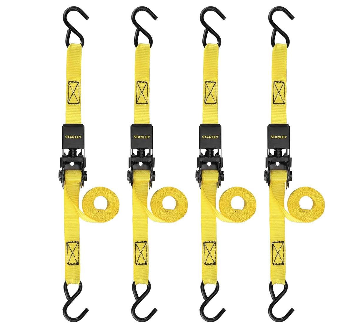 Stanley Correas de Carraca S9500, 2.5 cm x 3 m, Carga de 136 kg, Negro/Amarillo, Paquete de 4