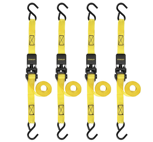 Stanley Correas de Carraca S9500, 2.5 cm x 3 m, Carga de 136 kg, Negro/Amarillo, Paquete de 4
