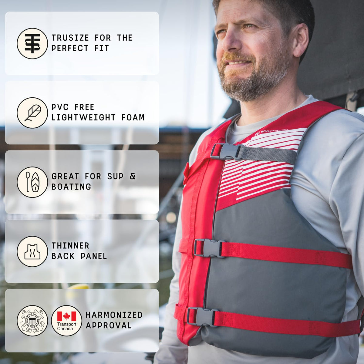 Stohlquist Fit - Chaleco Salvavidas PFD para Adultos, Paquete de 4 | Aprobado por la Guardia Costera, tamaño Ajustable, Unisex, Ligero, de Alta Movilidad, sin PVC, Paquete económico