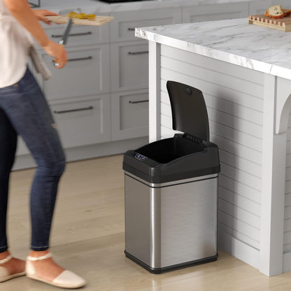 iTouchless 8 Gallon Sensor Kitchen Trash Can with AbsorbX Odor Filter, 30 Liter Locking Lid Automatic Garbage Bin, Stainless Steel, Powered by Battery and AC Adapter Not Included, for Home, Office​
