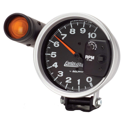 AUTO METER Autogage Monster Shift-Lite Tacómetro, Esfera Negra/Bisel Plateado, 5 Pulgadas, Modelo 233904
