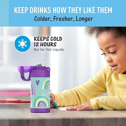 THERMOS FUNTAINER - Botella de acero inoxidable con aislamiento al aspiradora para niños, 12 onzas, arco iris