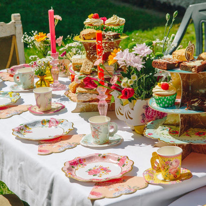 Talking Tables Truly Scrumptious - Juego de 12 tazas de papel floral vintage para fiestas de té o té para niños o adultos, cumpleaños, despedida de soltera o boda, color verde menta