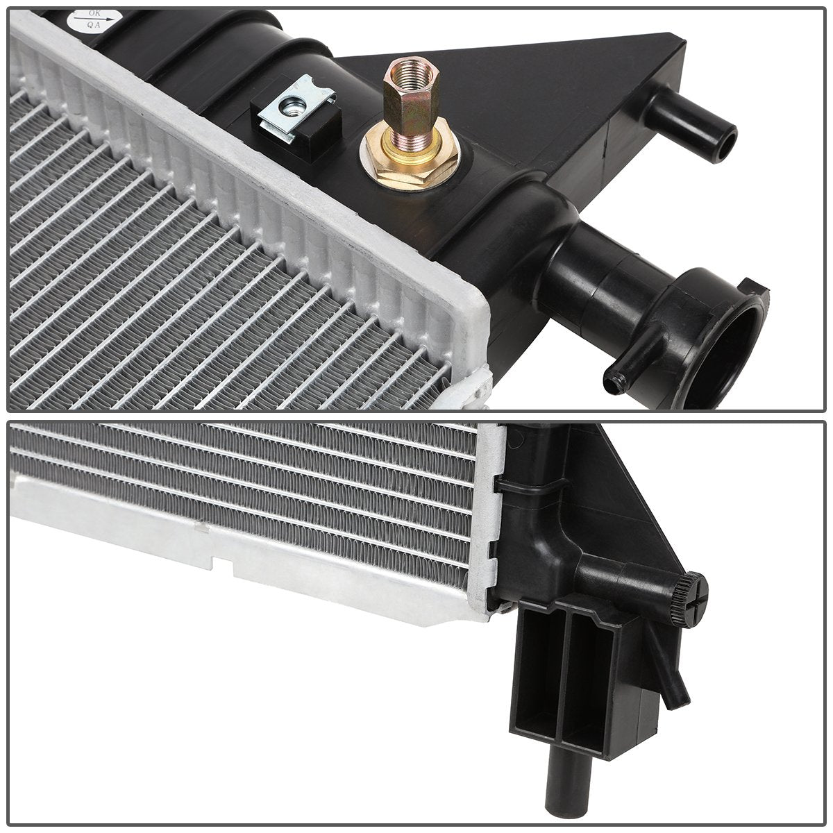 DNA Motoring OEM-RA-1488 Black Aluminum Cooling Radiator Compatible with 94-96 Mustang, 24" W X 14-7/8" H x 1" D, 1-1/2" Inlet, 1-3/4" Outlet