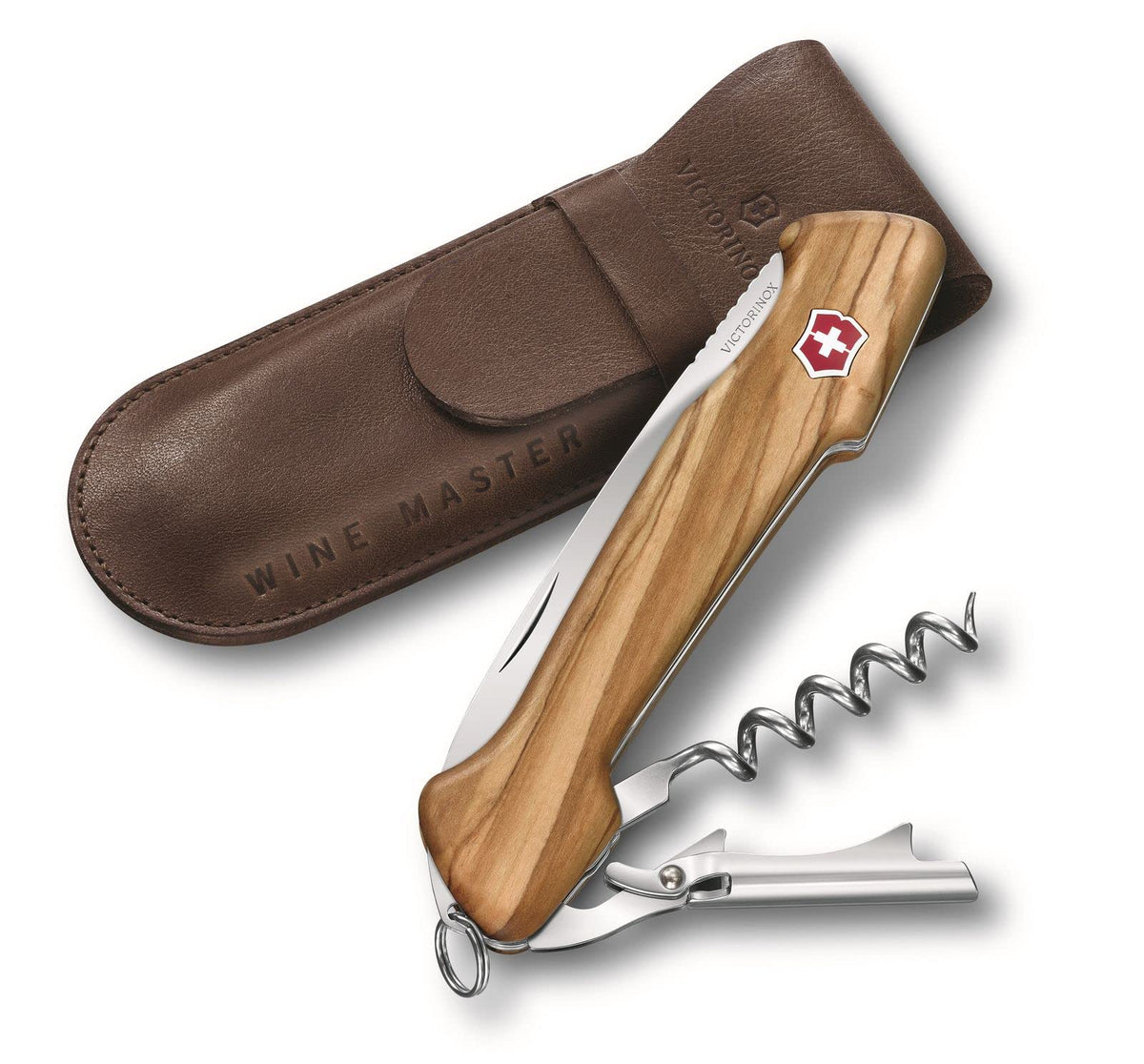 Victorinox Wine Master de Madera de Olivo con Funda de Piel, 130 mm, 6 Usos