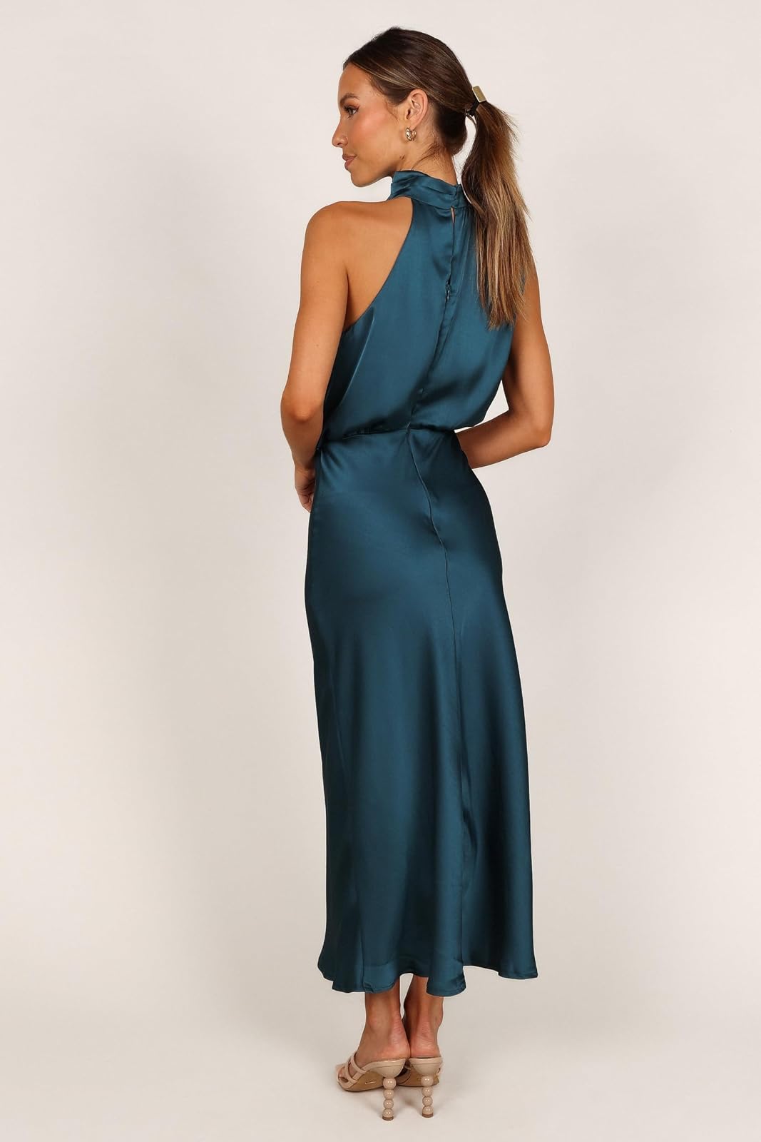 Petal & Pup Anabelle Vestido Midi con Cuello Halter para Mujer, Verde Azulado, Small