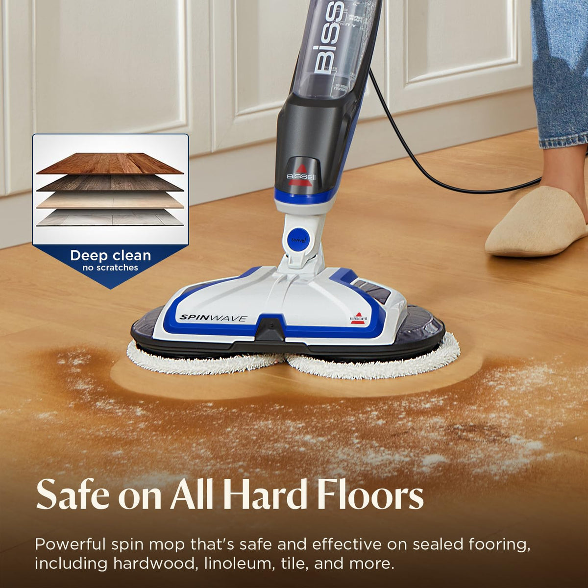 Bissell® SpinWave - Limpiador de trapeador con Cable para Piso Duro con Almohadillas para Orejas Lavables para Pisos Duros sellados, 20393