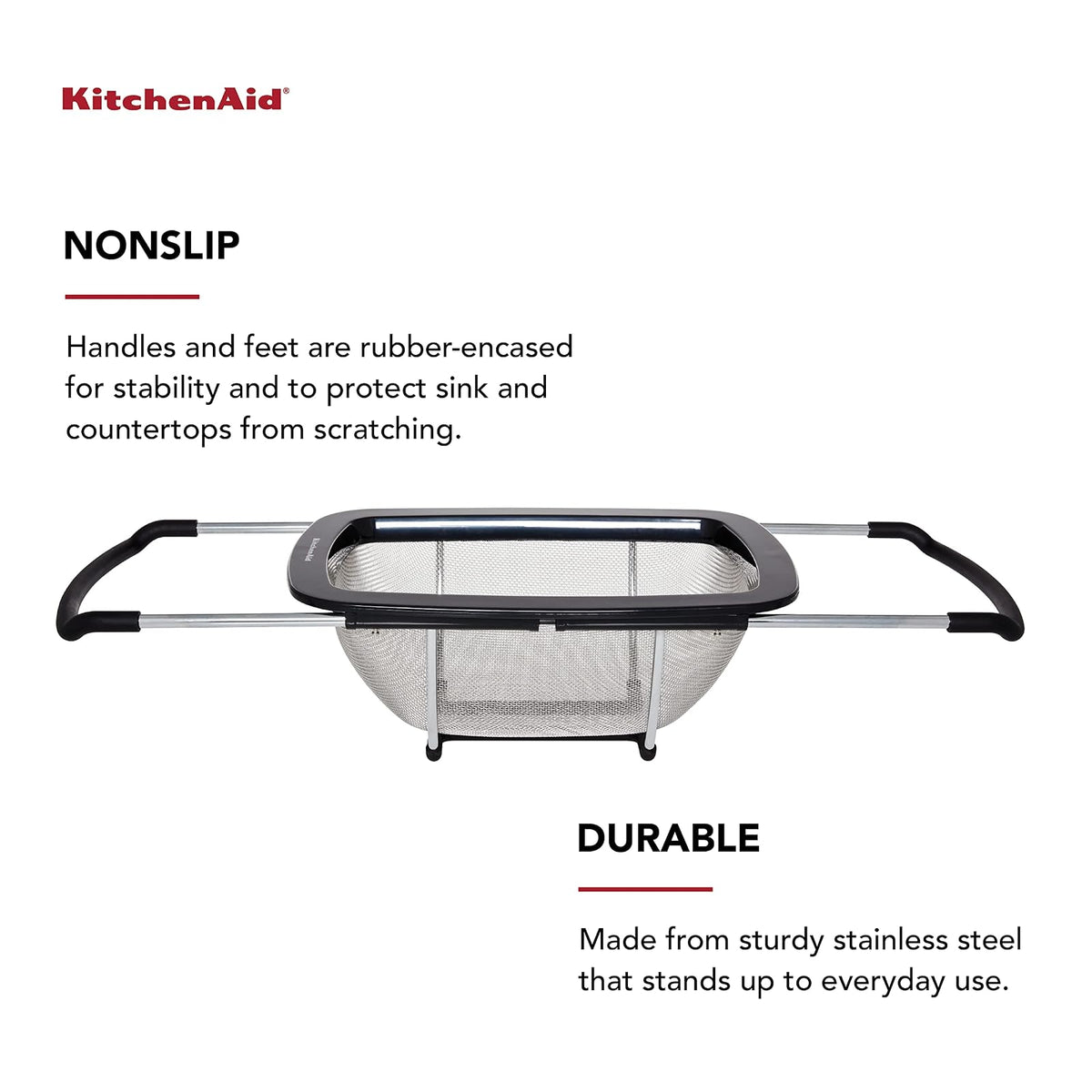 KitchenAid - Colador expandible de acero inoxidable, color negro