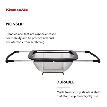KitchenAid - Colador expandible de acero inoxidable, color negro