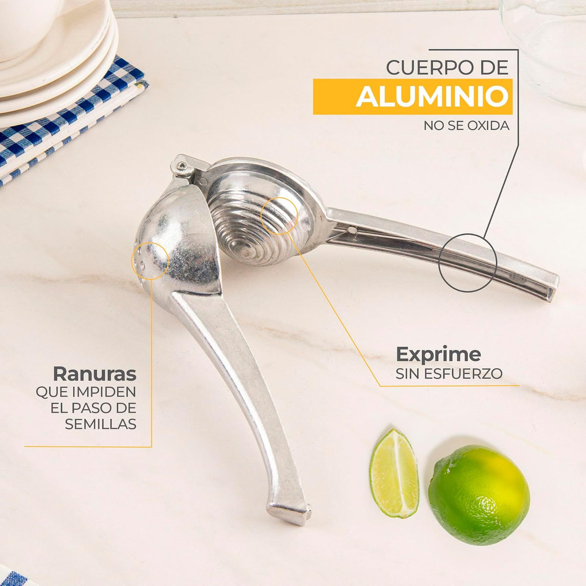 Ekco | Exprimidor de Limones Classic de Aluminio Grande | Manual, exprimidor de cítricos, remache reforzado, alta resistencia, fácil uso, larga duración, agarre cómodo
