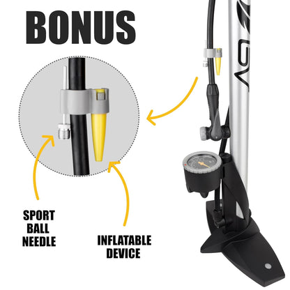 BV - Bomba de Acero Duradera para Bicicleta, Cabeza de válvula Inteligente de 17/24 Pulgadas, 160 PSI, Reversible automáticamente Presta y Schrader