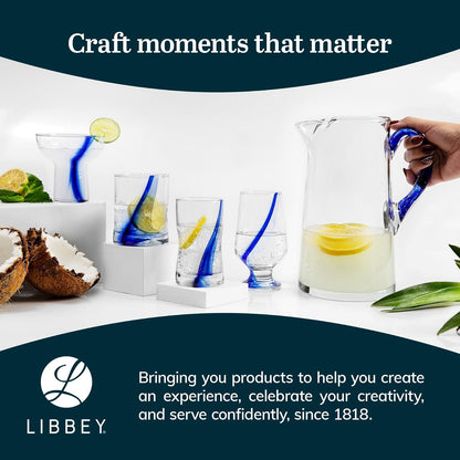 Libbey Juego de 8 Vasos de Vidrio Listón Azul Impression Rocas de 260 ml