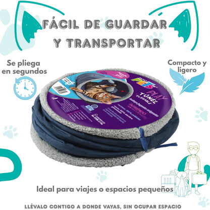 Fancy Pets Túnel Plegable para Gato Azul, Juguete Interactivo y Espacio de Exploración 65x25 cm