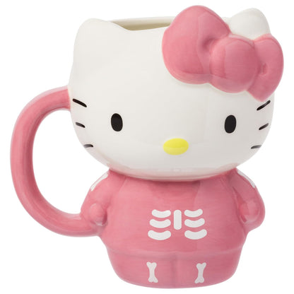 Silver Buffalo Taza de Cerámica 3D Hello Kitty, 20 oz - Sanrio Hello Kitty Halloween esqueleto rosa espeluznante