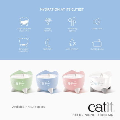 Catit PIXI - Fuente de Agua para Gatos con Triple Filtro y Opciones ergonómicas para Beber, Color Rosa