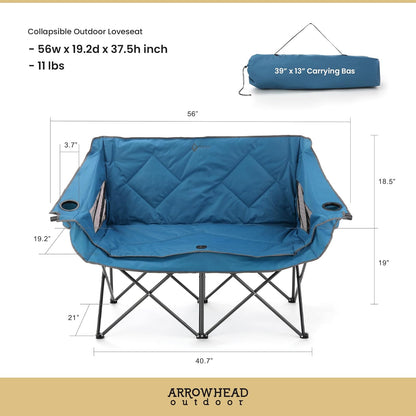 Arrowhead Outdoor - Sofá de Cama Doble Plegable portátil con 2 Tazas y Soporte para Copas de Vino, Bolsa de Transporte Resistente, Asientos Acolchados y apoyabrazos, soporta hasta 500 Libras, Soporte