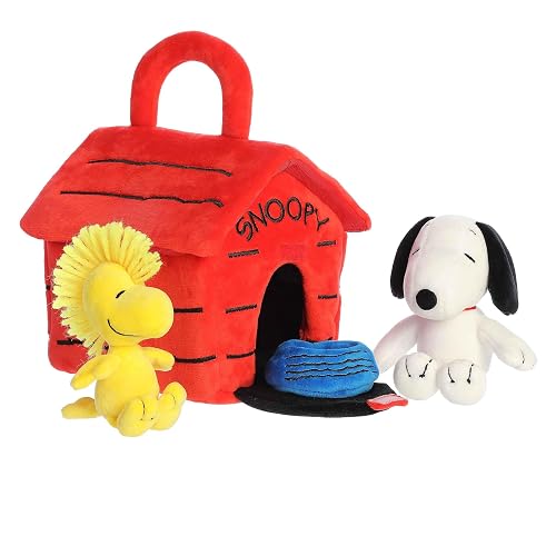 Aurora® Adorable Casa de Perro de Snoopy® de Peanuts Conjunto de Juguetes de Peluche - Juguetes con Licencia Oficial para Todos los Fans de Snoopy - Regalo Sentimental para Adultos y Celebraciones de