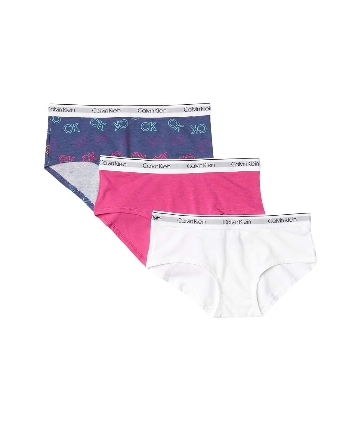Calvin Klein Calzones Tipo Bikini para Niña, Paquete de 3 - Logotipo muy baya - blanco - Ck - M