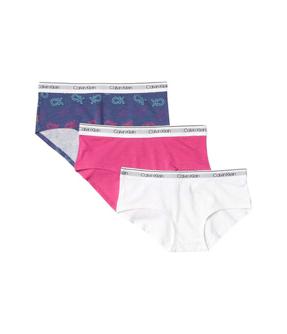 Calvin Klein Calzones Tipo Bikini para Niña, Paquete de 3 - Logotipo muy baya - blanco - Ck - M